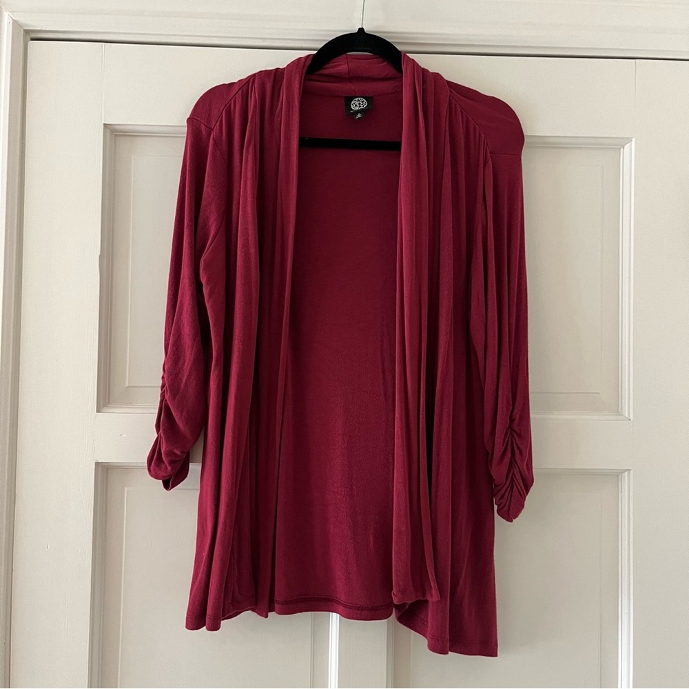 Nordstrom Bobeau 3/4 Sleeve Cranberry Waterfall Cardigan - Size Small